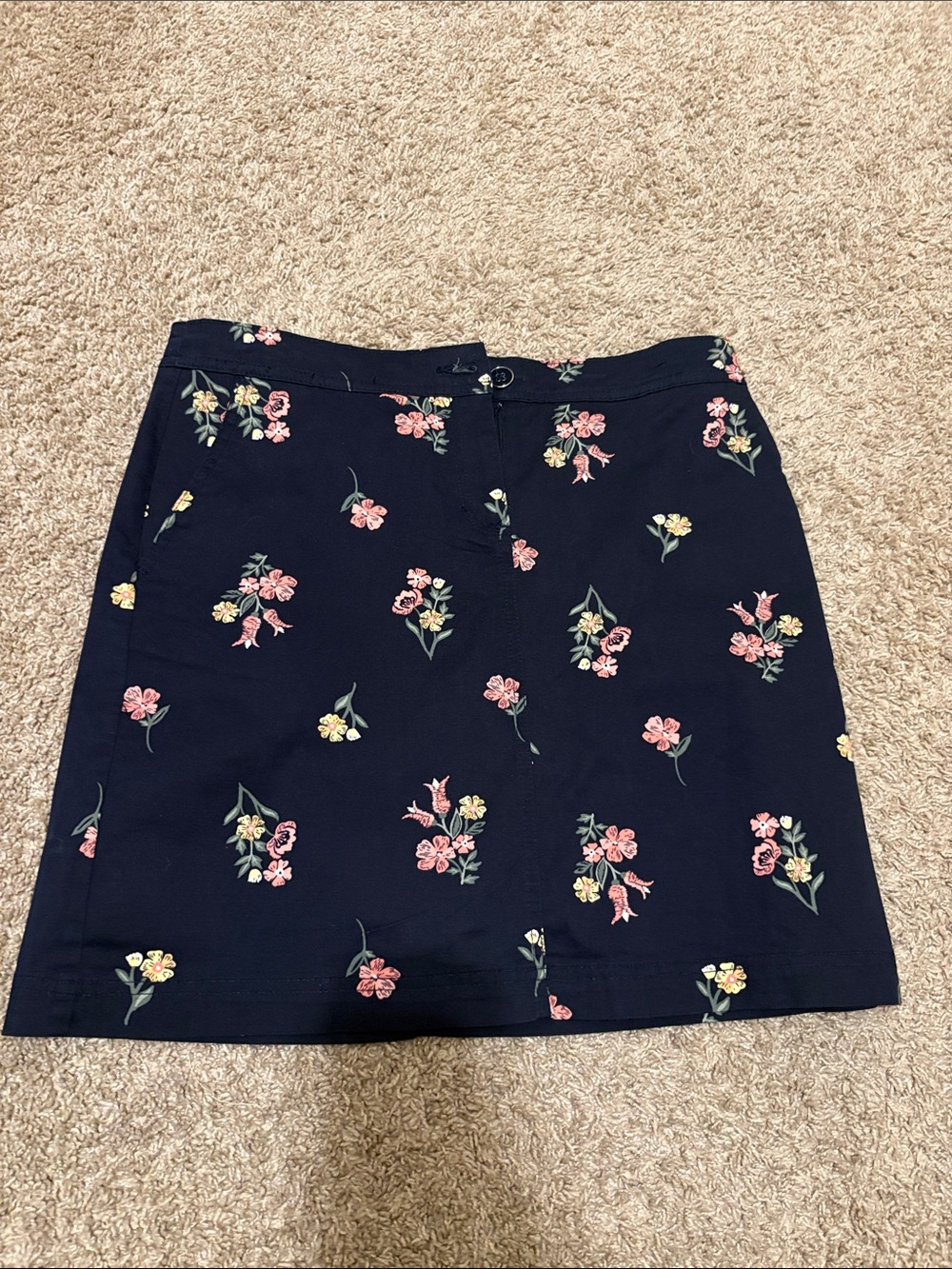 Karen Scott Navy Mini Skirt with Pink & Yellow Floral Print